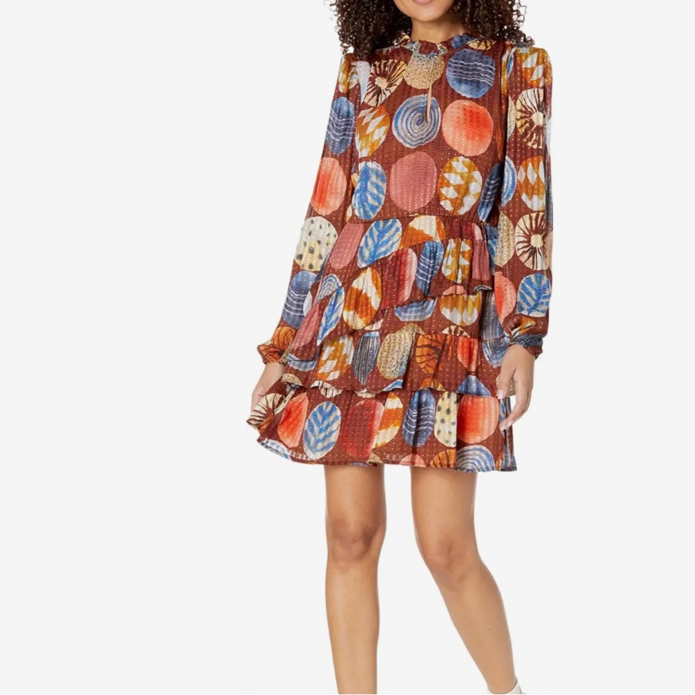 NWT Marie Oliver Colorful Long Sleeve Dress Silk
